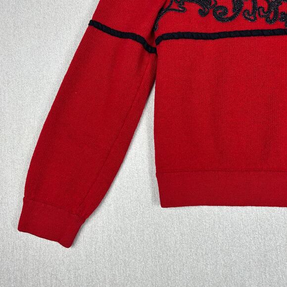 St. John Collection by Marie Gray Knit Embroidered Sweater Red Sz P - Picture 2 of 5